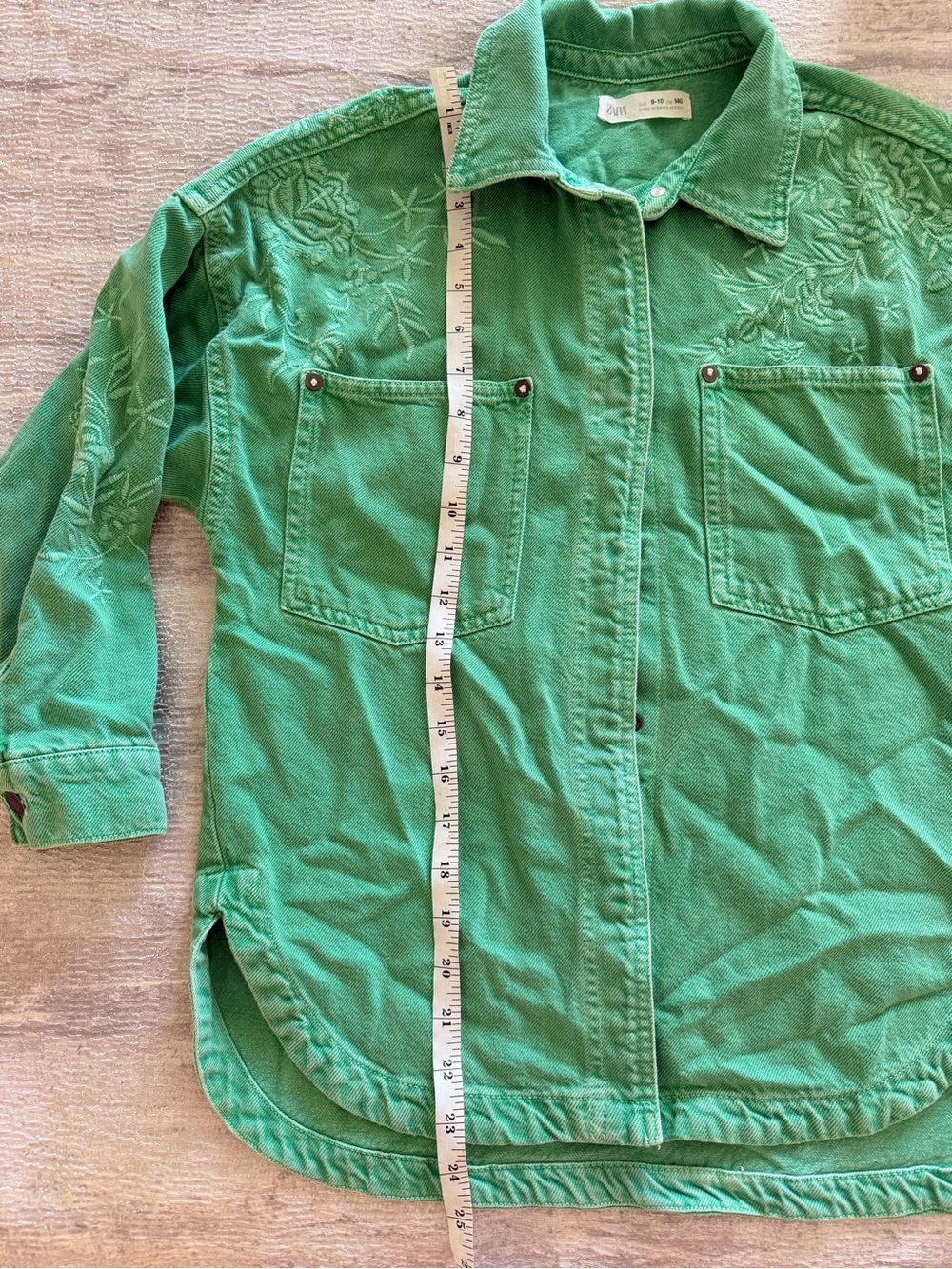 Zara Green Embroidered Snap-Front Denim Shirt Jacket Size 9-10 - Picture 8 of 12